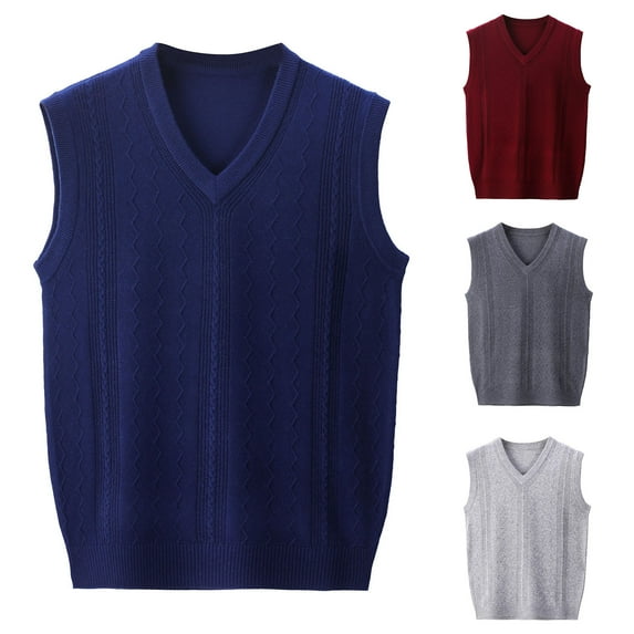 ZRGHAOYLQ Men's Textured Knit Sweater Vests Lightweight Sleeveless Pullover Sweaters Casual V Neck Jumper Tops Versatile Style Vest
