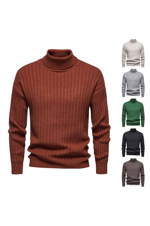 Men's Turtleneck Sweaters Slim Fit Thermal Long Sleeve Pullover Winter Warm Waffle Knitted Sweater for Men Classic Casual Jumper Tops