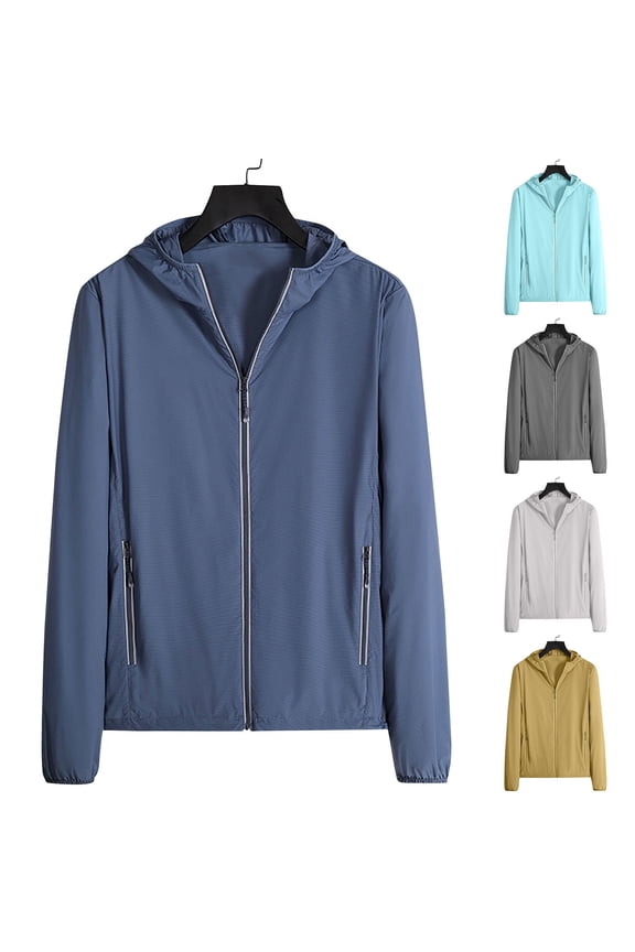 Men's UPF 50+ Sun Protection Jacket Lightweight Full Zip Hoodie Tops Long Sleeve Summer Outdoor Hiking Performance Shirt