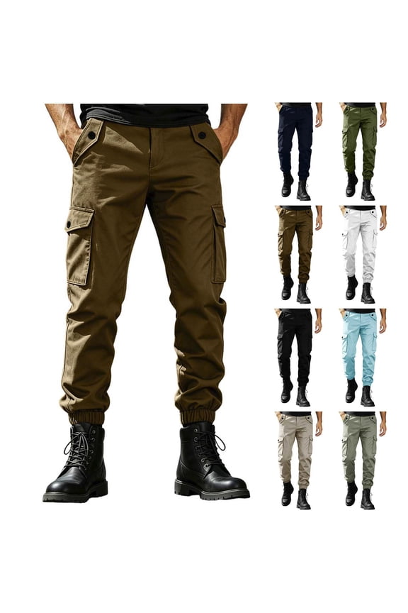 Men's Urban Tactical Twill Cargo Pants Ripstop Cinched Bottom Elastic Waist Trousers Outdoor Work Hiking Travel Pants with Pockets