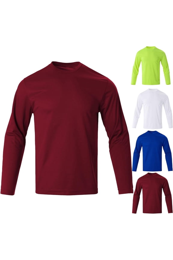 Mens Athletic Gym T Shirts Long Sleeve Classic Fit Tshirts Breathable Workout Running Tees Solid Color Plain Lightweight Exercise Running Shirts Crewneck Tops