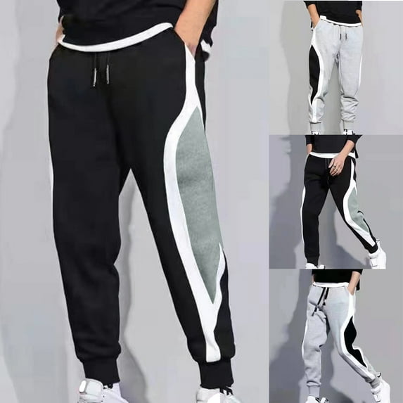 ZRGHAOYLQ Mens Athletic Sweatpants Trendy Color Block Joggers Drawstring Elastic Waist Workout Pants Casual Straight Leg Jogging Pants Loose Fit Cinch Buttom Trousers with Pockets
