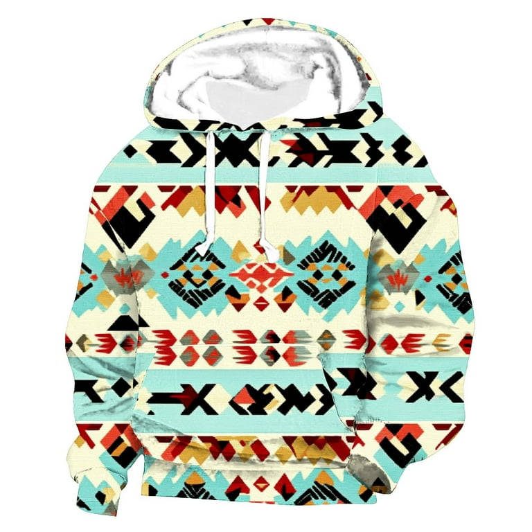 ZRGHAOYLQ Mens Aztec Tribal Pullover Hoodie Western Ethnic Print