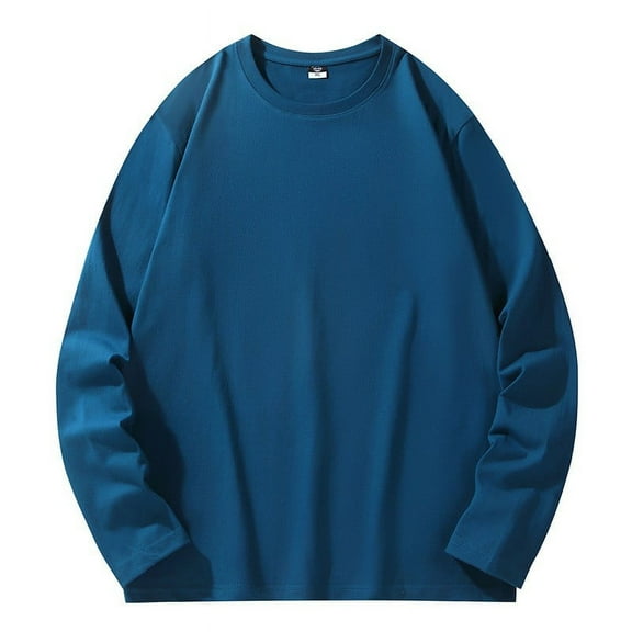 ZRGHAOYLQ Mens Big and Tall Cotton T-shirts Oversized Solid Drop Shoulder Tees Long Sleeve Loose Fit Casual Sweatshirts Men's Crew Neck Streetwear Top Dark Blue 5XL