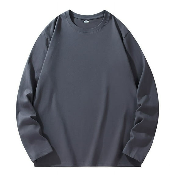 ZRGHAOYLQ Mens Big and Tall Cotton T-shirts Oversized Solid Drop Shoulder Tees Long Sleeve Loose Fit Casual Sweatshirts Men's Crew Neck Streetwear Top Dark Gray L