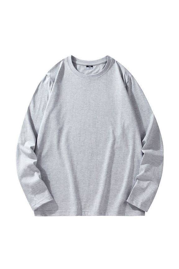 Mens Big and Tall Cotton T-shirts Oversized Solid Drop Shoulder Tees Long Sleeve Loose Fit Casual Sweatshirts Men's Crew Neck Streetwear Top Gray 5XL