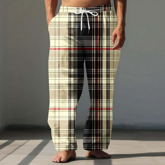 ZRGHAOYLQ Mens Big and Tall Plaid Pajama Pants Loose Straight Leg Drawstring Trousers Soft Lounge Pants with Pockets Men's Flannel Sleep Elastric Waist Sleepwear