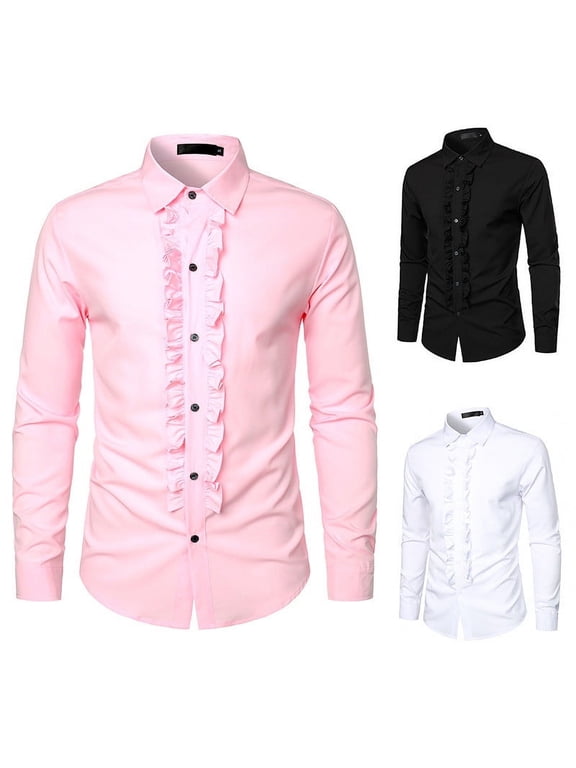 Mens Button Down Contrast Placket Shirts Lapel Collar Long Sleeve Loose Blouses Solid Color Casual Dress Shirts for Youth Daily Dating Street Wear