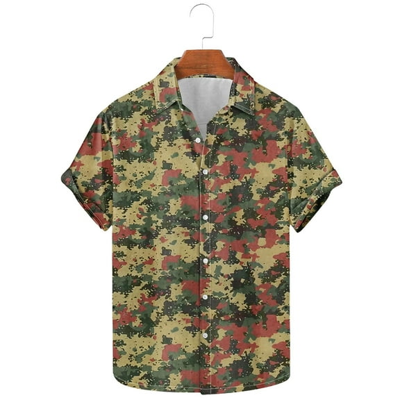 ZRGHAOYLQ Mens Camo Short Sleeve Button Down Shirts Plus Size Big and Tall Camouflage T-shirts Lapel Collar Shirts Pullover Tops