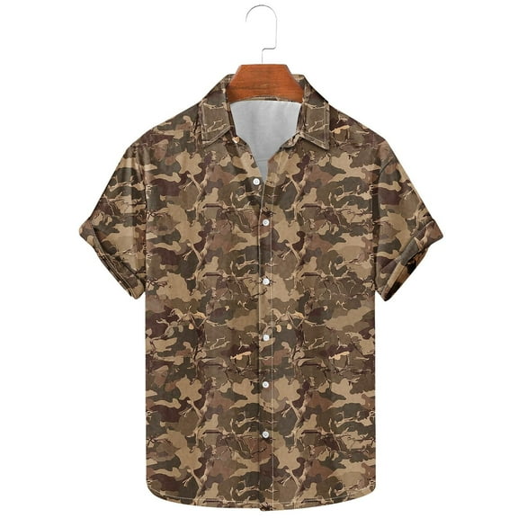 ZRGHAOYLQ Mens Camouflage T-shirts Clearance Short Sleeve Camo T Shirt Lightweight Lapel Shirts Tops Big and Tall Plus Size Shirts