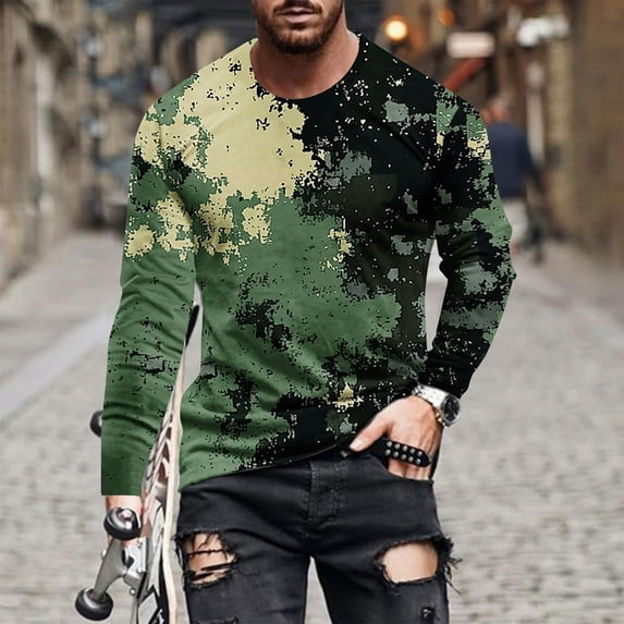 ZRGHAOYLQ Mens Camouflage T-shirts Long Sleeve Camo Casual Athletic Tee Shirt Lightweight Crewneck Pullover Tops Big and Tall Muscle Shirts