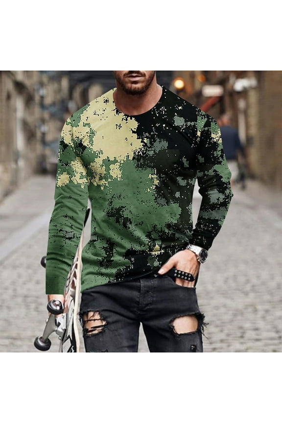Mens Camouflage T-shirts Long Sleeve Camo Casual Athletic Tee Shirt Lightweight Crewneck Pullover Tops Big and Tall Muscle Shirts
