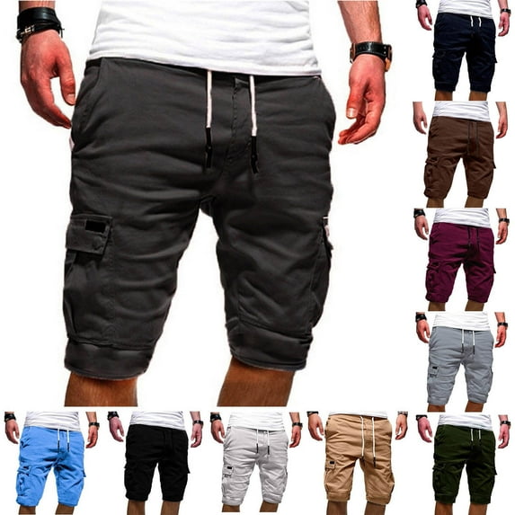 ZRGHAOYLQ Mens Cargo Shorts with Pockets Athletic Outdoor Hiking Tactical Shorts Big and Tall Knee Length Workout Shorts Drawstring Elastic Waist Shorts with Pockets
