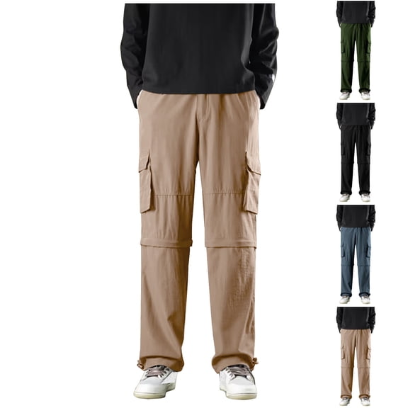 ZRGHAOYLQ Mens Casual Cargo Pants Loose Straight Wide Leg Sweatpants with Detachable Lightweight Elastic Waist Lounge Pants Active Athletic Sports Trousers