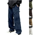 thumbnail image 1 of ZRGHAOYLQ Mens Casual Cargo Pants with Multi Pockets Y2k Pants Loose Fit Straight Wide Leg Sweatpants Drawstring Elastic Waist Joggers Pants, 1 of 8