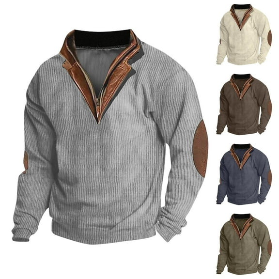 ZRGHAOYLQ Mens Casual Corduroy Sweatshirt Long Sleev Stand Collar Pullover 1/2 Zip Up Sweatshirts No Hood Loose Fit Tops Vintage Sweatshirt Men 2025 Navy M