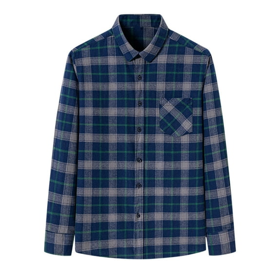 ZRGHAOYLQ Mens Casual Flannel Shirt Long Sleeve Plaid Shirts Regular Fit Button Down Jacket Checkered Work Shirt with Chest Pocket on Clearance