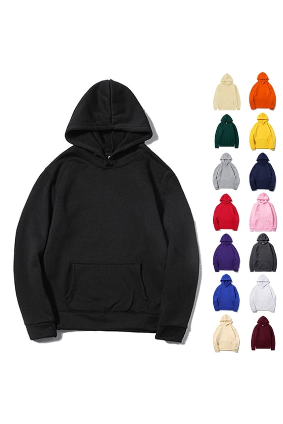 Mens Casual Pullover Hoodie Sweatshirt Long Sleeve Solid Color Sweatshirts Drawstring Hooded Tops Loose Fit Casual Sports Outerwear with Cuffed Ribbed Cuffs