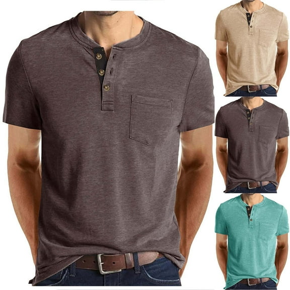 ZRGHAOYLQ Mens Cotton Gym T-Shirt Quick Dry Fitness Short Sleeve Sports Tops Big and Tall Moisture Wicking Shirts Solid Color Button Up V Neck T Shirt Loose Shirts with Pockets