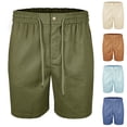 thumbnail image 1 of ZRGHAOYLQ Mens Cotton Linen Casual Shorts Breathable Straight Leg Beach Shorts Drawstring Elastic Waist Shorts with Pockets, 1 of 7