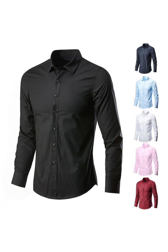 Mens Formal Dress Shirts Long Sleeve Button Down Shirt Lapel Collar Slim Fit Business Blouse Wrinkle Resistant Office Tops for Wedding Interview