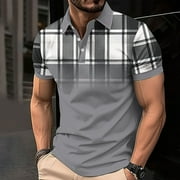 ZRGHAOYLQ Mens Golf Button Up Pullover Big and Tall Short Sleeve Tshirts Plus Size Slim Collared T Shirts Business Casual Plaid Graphic Tees Shirts