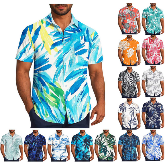 ZRGHAOYLQ Mens Hawaiian Shirt Short Sleeve Casual Button Down Beach Tshirts Loose Plus Size Bowling T Shirt Tropical Vacation Holiday Shirts Summer Floral Graphic Tees