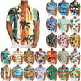 thumbnail image 1 of ZRGHAOYLQ Mens Hawaiian Shirt Short Sleeve Casual Button Down Beach Tshirts Loose Plus Size Bowling T Shirt Tropical Vacation Holiday Shirts Summer Striped Palm Tree Graphic Tees, 1 of 6