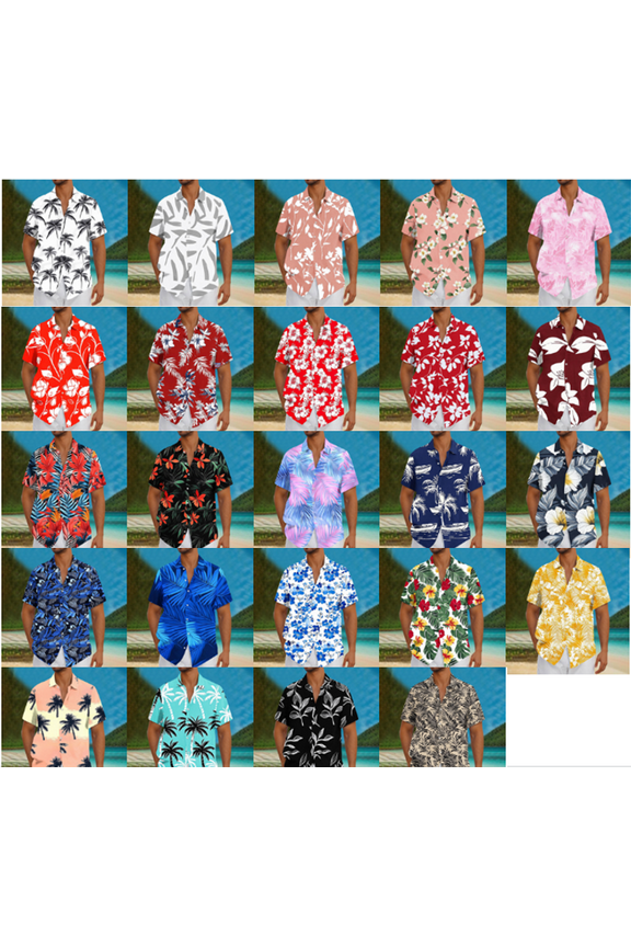 Mens Hawaiian Shirt Short Sleeve Big and Tall Beach Vacation Tshirts Button Down Hawaii Tropical Shirts Plus Size Summer Floral Graphic T-shirts
