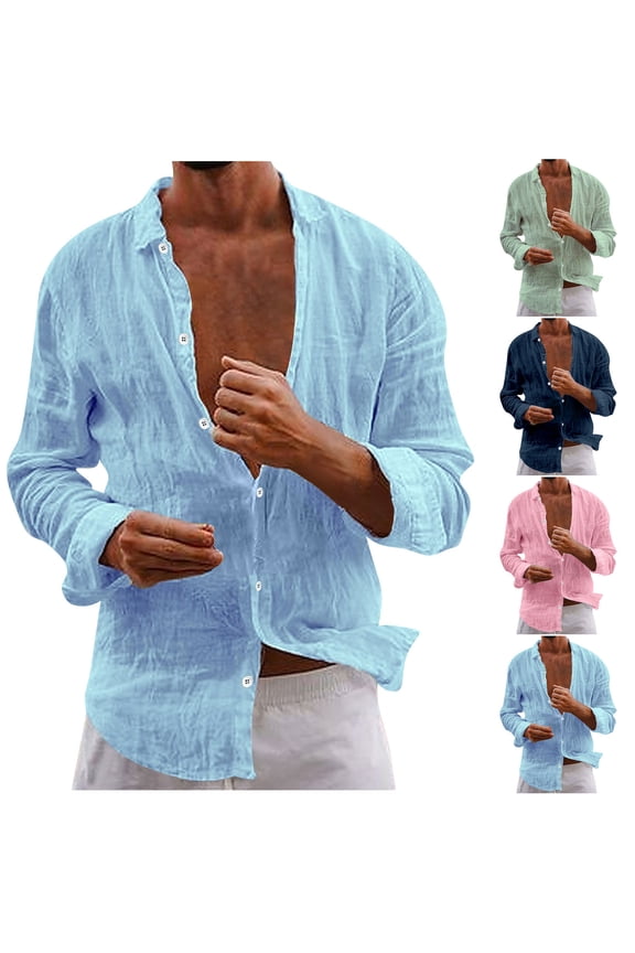 Mens Lightweight Casual Shirts Long Sleeve Breathable Tshirts Spread Collar Button Up Leisure Tops Soft Breathable Loose Fit Beach Travel Outdoor Vacation Blouse