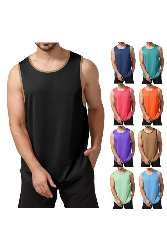 Mens Lightweight Tank Tops Sleeveless Muscle Gym Shirt Summer Causal Quick Dry Athletic Tank Top Plus Size Moisture Wicking Shirt Big and Tall Basic Solid Sports Vests