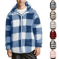 thumbnail image 1 of ZRGHAOYLQ Mens Plaid Print Button Front Fleece Jacket Fuzzy Long Sleeve Shirts Jackets Full Zip Up Outwear Big and Tall Oversized Coats with Hood, 1 of 6