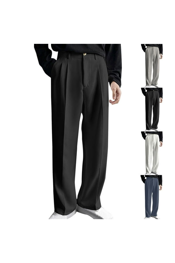 Mens Regular Fit Dress Pants Big and Tall Business Casual Flat Front Pants Wrinkle Free Chino Pants Wedding Party Suit Pants Loose Straight Wide Leg Trousers with Pockets