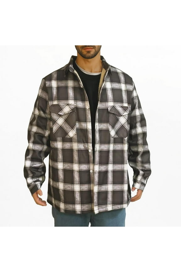 Mens Shirt Jackets Fleece Lined Plaid Jacket Casual Lapel Button Down Jackets Thicken Warm Winter Work Jacket with Pockets