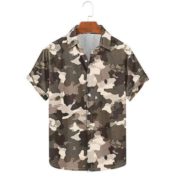 ZRGHAOYLQ Mens Short Sleeve Camo Tee Shirts Big and Tall Plus Size Button Down Shirts Vintage Camouflage Print Casual Lapel Shirt Tops