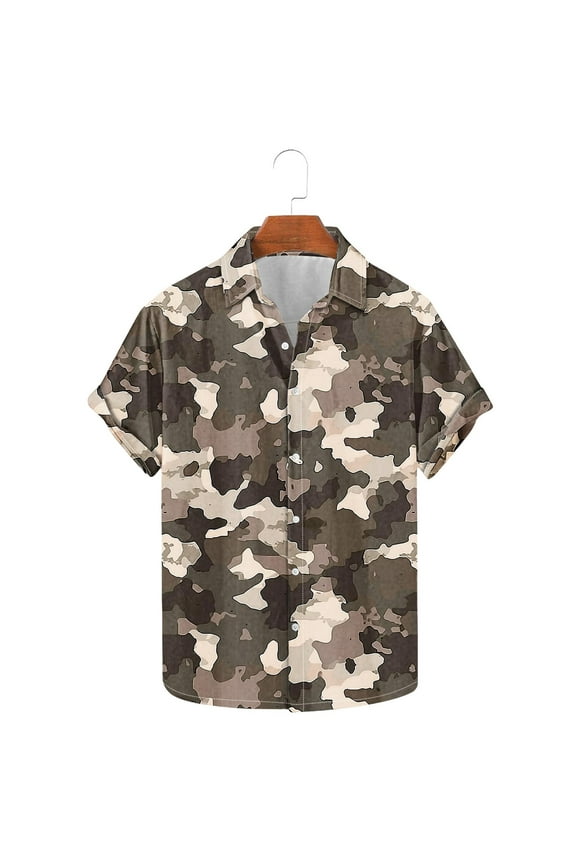 Mens Short Sleeve Camo Tee Shirts Big and Tall Plus Size Button Down Shirts Vintage Camouflage Print Casual Lapel Shirt Tops