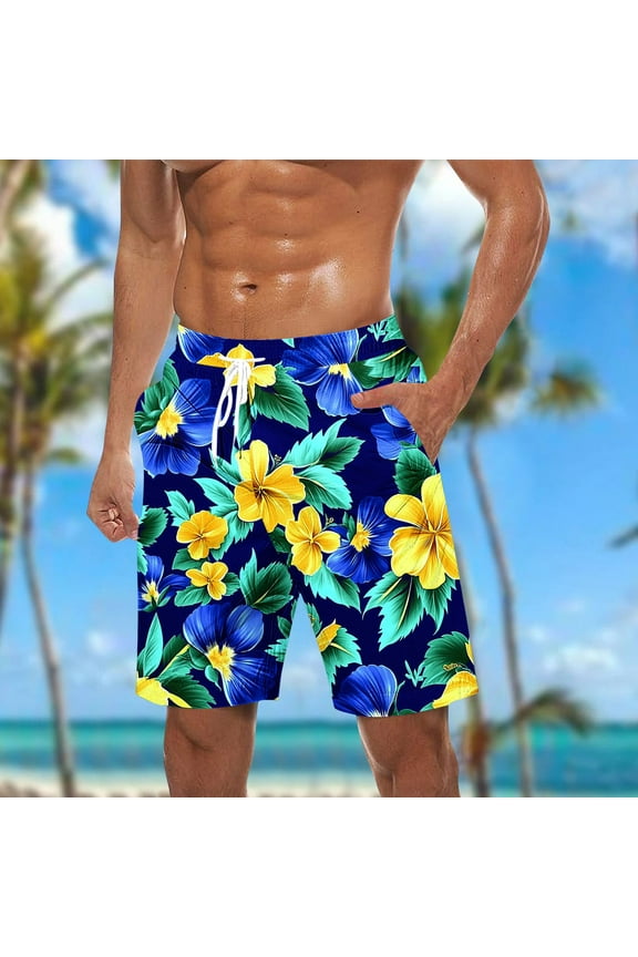 Mens Shorts Clearance,Men's Plus Size Hawaiian Beach Shorts Casual Lightweight Drawstring Short Pants Trendy Floral Print Board Shorts Big and Tall 5 Inch Summer Shorts