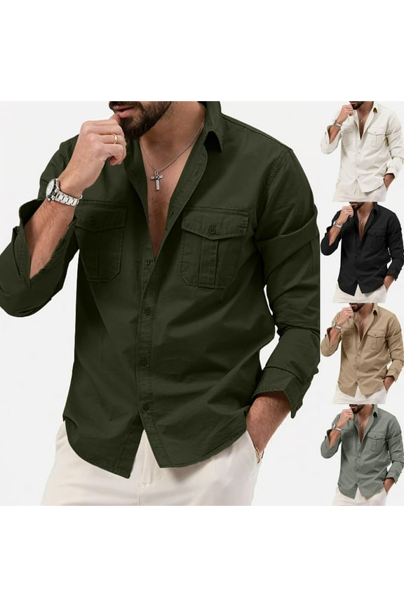 Mens Solid Color Flannel Shirts Long Sleeve Big and Tall Tshirts Collared Muscle Button Down Shirts Plus Size Slim Tops with Pockets Black XXL