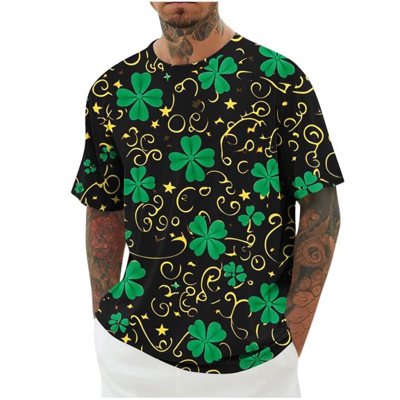 ZRGHAOYLQ Mens St Patricks Days Shirts Trendy Shamrock Graphic Tees Big and Tall Athletic Pullover Shirts Plus Size Short Sleeve Tshirts Mens Classic Crewneck Tee Summer Tops