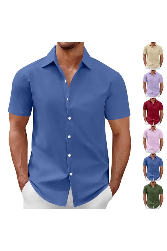 Mens Summer Vacation Beach Shirts Solid Color Classic Shirt Button Down Lightweight Tees Big and Tall Plus Size Tshirts Lapel Tops