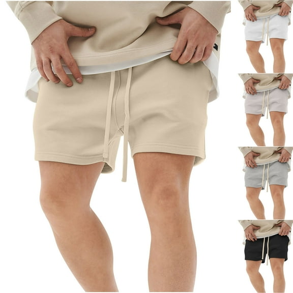 ZRGHAOYLQ Mens Sweat Shorts, 5 Inch Quick Dry Athletic Gym Shorts Classic Solid Bodybuilding Short Pants Slim Fit Elastic Waist Drawstring Sports Shorts