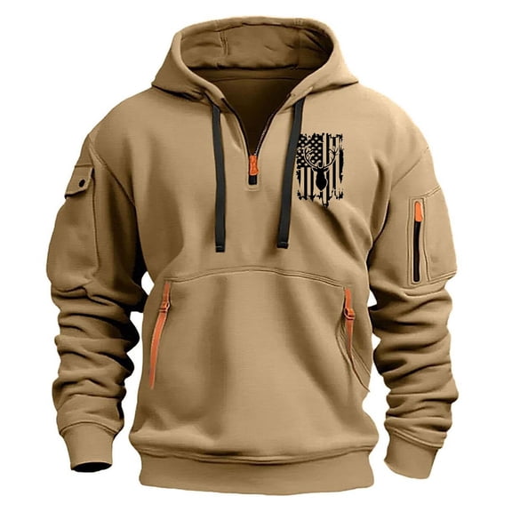 ZRGHAOYLQ Mens Sweatshirts Hoodies Big And Tall Long Sleeve Sweatshirt Vintage American Flag Print Pullover Tops Oversized Drawstring Shirts with Pockets