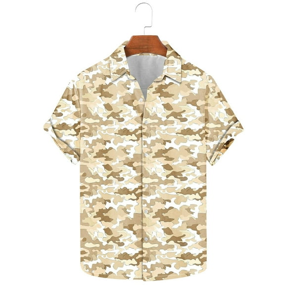 ZRGHAOYLQ Mens Vintage Camo T-Shirt Short Sleeve Camouflage Blouse Shirts Big and Tall Button Down shirts Plus Size Shirt Tops for Hiking