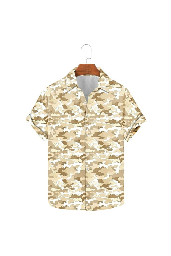 Mens Vintage Camo T-Shirt Short Sleeve Camouflage Blouse Shirts Big and Tall Button Down shirts Plus Size Shirt Tops for Hiking