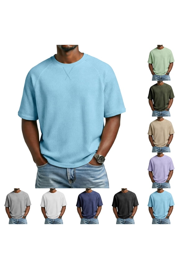 Mens Waffle Textured Shirt Short Sleeve Trendy Shirts Lightweight Solid Color Tshirts Summer Casual Daily Wear Crewneck Tops