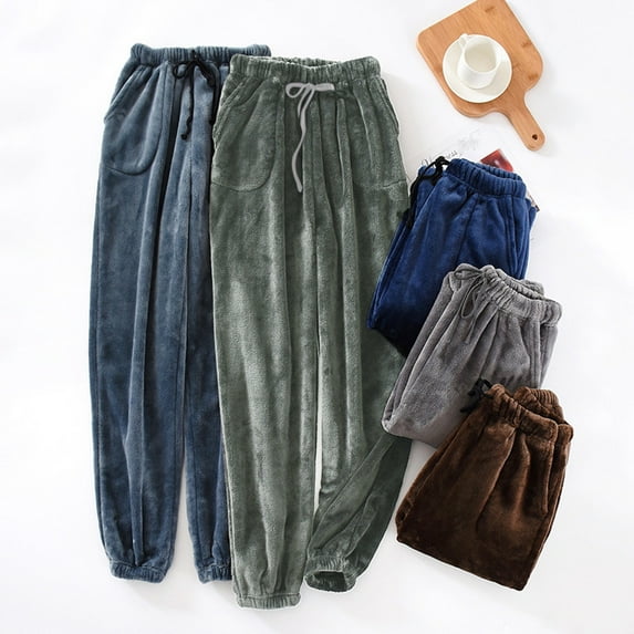 ZRGHAOYLQ Mens Warm Polar Fleece Pajama Pants Solid Color Drawstring Elastic Waist Pants Cinch Bottom Sweatpants with Pockets Big and Tall Plus Size Pajamas Pant