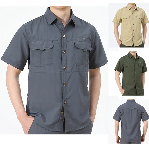 ZRGHAOYLQ Mens Western Cowboy Pearl Snap Shirts Short Sleeve Casual Work Tshirts Solid Color Button Up Wrinkle Free Shirts Lapel Tops with Pockets