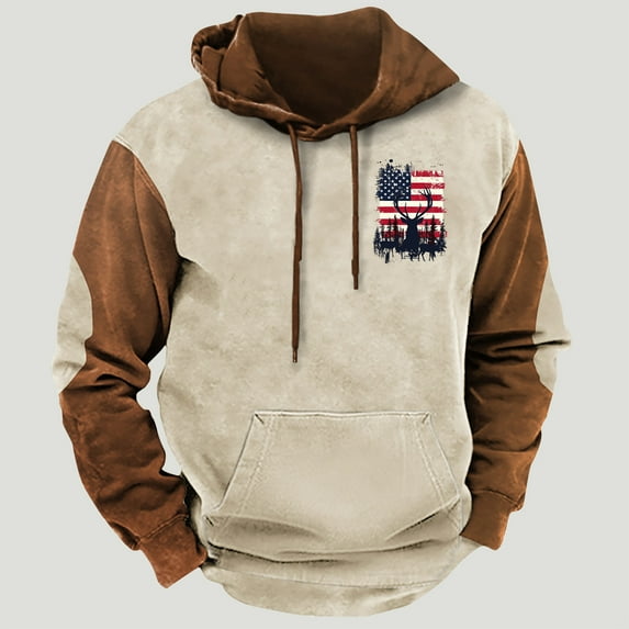 ZRGHAOYLQ Mens Western Cowboy Vintage Ethnic Print Sweatshirts Pullover American Flag Pattern Hoodie Big And Tall Oversized Sweatshirt Long Sleeve Hooded Shirts with Pocket