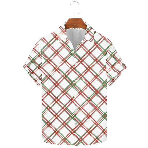 ZRGHAOYLQ Novelty Plaid Shirts Big and Tall Mens Button Up Shirts Short Sleeve Plus Size Shirt Tops Turndown Collared Dress Tshirts