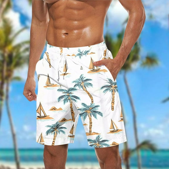 ZRGHAOYLQ Plus Size Hawaiian Shorts,Palm Tree Graphic Drawstring Waist Swimming Shorts Mens Summer Casual Beach Shorts Comfortable Quick Dry Swim Trunk with Pockets Big and Tall Short Pants